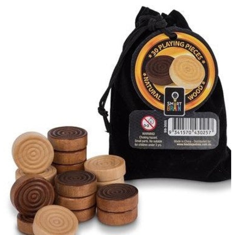 CHECKERS / DRAUGHT PIECES – NATURAL WOOD